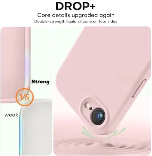 Vooii iPhone 16e gʻilofi bilan mos, suyuq silikon yangilanishi [Kamera himoyasi] [Yumshoq tirnalishga qarshi mikrofiber astar] iPhone 16e 6.1 dyuym uchun zarbga chidamli telefon gʻilofi - Pushti qum - 4