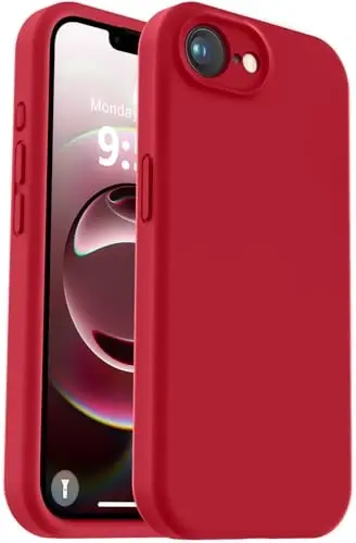 Vooii iPhone 16e g‘ilofi bilan mos, suyuq silikon yangilanishi [Kamera himoyasi] [Yumshoq tirnalishga qarshi mikrofiber astar] iPhone 16e 6.1 dyuym uchun zarbga chidamli telefon g‘ilofi - Qizil 