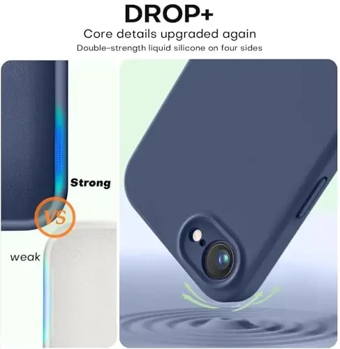 Vooii iPhone 16e g‘ilofi bilan mos, suyuq silikon yangilanishi [Kamera himoyasi] [Yumshoq tirnalishga qarshi mikrofiber astar] iPhone 16e 6.1 dyuym uchun zarbga chidamli telefon g‘ilofi - to‘q ko‘k - 4