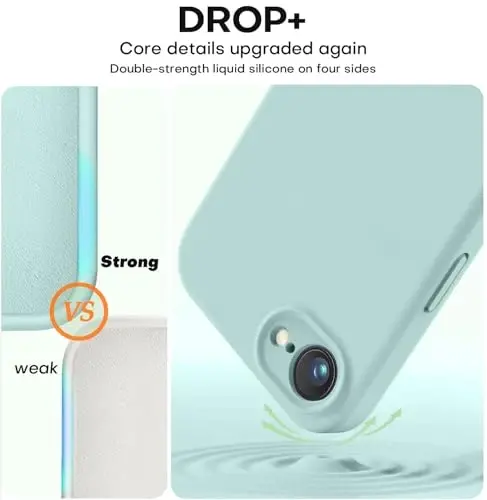 Vooii iPhone 16e g'ilofi bilan mos, suyuq silikon yangilanishi [Kamera himoyasi] [Yumshoq tirnalishga qarshi mikrofiber astar] iPhone 16e 6.1 dyuym uchun zarbga chidamli telefon g'ilofi - yalpiz - 4