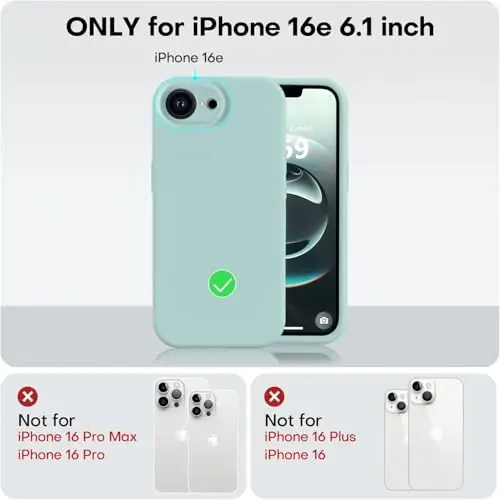 Vooii iPhone 16e g'ilofi bilan mos, suyuq silikon yangilanishi [Kamera himoyasi] [Yumshoq tirnalishga qarshi mikrofiber astar] iPhone 16e 6.1 dyuym uchun zarbga chidamli telefon g'ilofi - yalpiz - 5