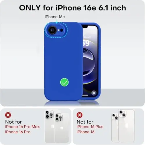 Vooii Compatible with iPhone 16e Case, Liquid Silicone Upgrade [Camera Protection] [Soft Anti-Scratch Microfiber Lining] Shockproof Phone Case for iPhone 16e 6.1 inch - Klein Blue - 5