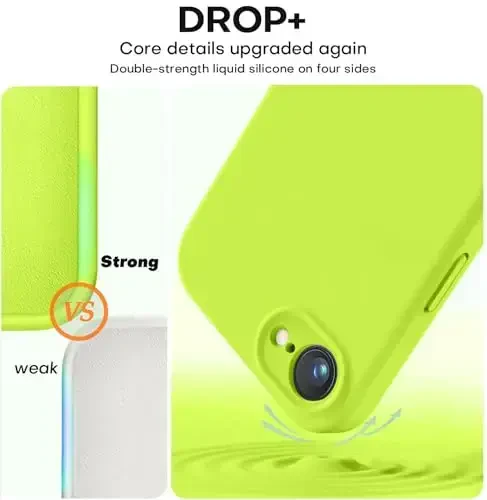 Vooii iPhone 16e uchun mos keladigan g'ilof, suyuq silikon yangilanishi [Kamera himoyasi] [Yumshoq tirnalishga qarshi mikrofiber astar] iPhone 16e 6,1 dyuym uchun zarbga chidamli telefon g'ilofi - Fluoresan yashil - 4
