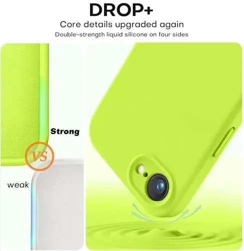 Vooii iPhone 16e uchun mos keladigan g'ilof, suyuq silikon yangilanishi [Kamera himoyasi] [Yumshoq tirnalishga qarshi mikrofiber astar] iPhone 16e 6,1 dyuym uchun zarbga chidamli telefon g'ilofi - Fluoresan yashil - 4