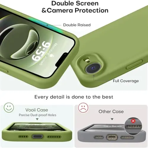 Vooii iPhone 16e uchun mos keladigan g'ilof, suyuq silikon yangilanishi [Kamera himoyasi] [Yumshoq tirnalishga qarshi mikrofiber qoplamasi] iPhone 16e 6.1 dyuym uchun zarbga chidamli telefon g'ilofi - Cedar Green - 3