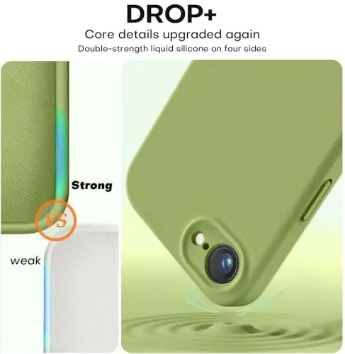 Vooii iPhone 16e uchun mos keladigan g'ilof, suyuq silikon yangilanishi [Kamera himoyasi] [Yumshoq tirnalishga qarshi mikrofiber qoplamasi] iPhone 16e 6.1 dyuym uchun zarbga chidamli telefon g'ilofi - Cedar Green - 4
