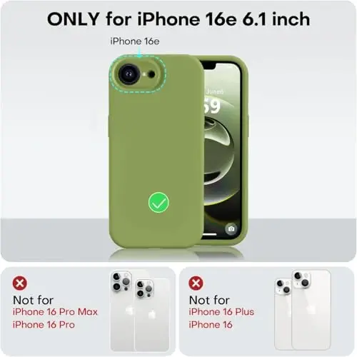 Vooii iPhone 16e uchun mos keladigan g'ilof, suyuq silikon yangilanishi [Kamera himoyasi] [Yumshoq tirnalishga qarshi mikrofiber qoplamasi] iPhone 16e 6.1 dyuym uchun zarbga chidamli telefon g'ilofi - Cedar Green - 5