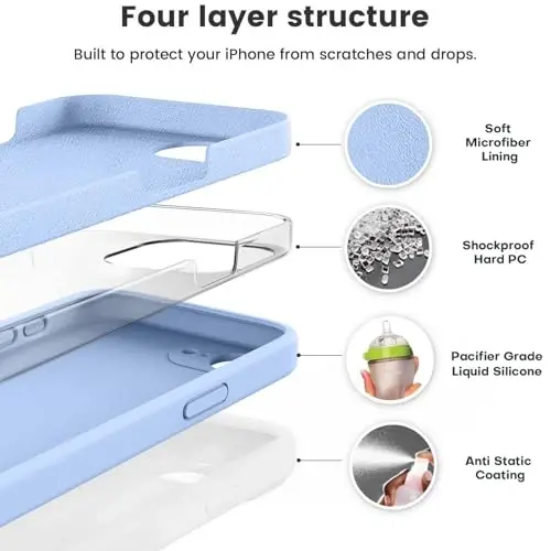 Vooii iPhone 16e uchun mos keladigan g'ilof, suyuq silikon yangilanishi [Kamera himoyasi] [Yumshoq tirnalishga qarshi mikrofiber qoplamasi] iPhone 16e 6.1 dyuym uchun zarbga chidamli telefon g'ilofi - Ochiq moviy - VOOII (1)