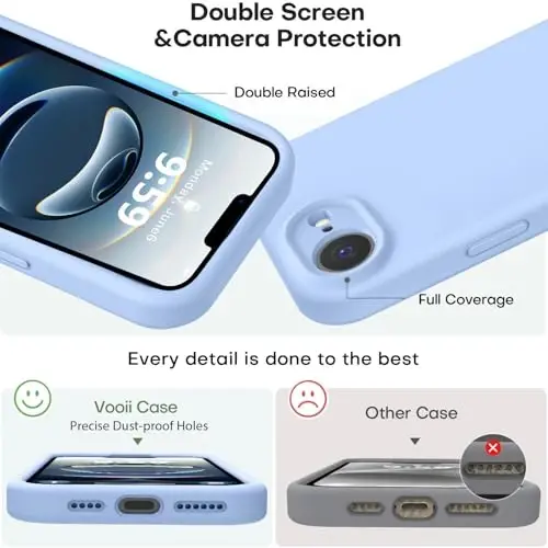Vooii iPhone 16e uchun mos keladigan g'ilof, suyuq silikon yangilanishi [Kamera himoyasi] [Yumshoq tirnalishga qarshi mikrofiber qoplamasi] iPhone 16e 6.1 dyuym uchun zarbga chidamli telefon g'ilofi - Ochiq moviy - 3