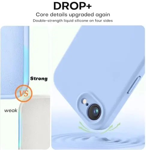 Vooii iPhone 16e uchun mos keladigan g'ilof, suyuq silikon yangilanishi [Kamera himoyasi] [Yumshoq tirnalishga qarshi mikrofiber qoplamasi] iPhone 16e 6.1 dyuym uchun zarbga chidamli telefon g'ilofi - Ochiq moviy - 4