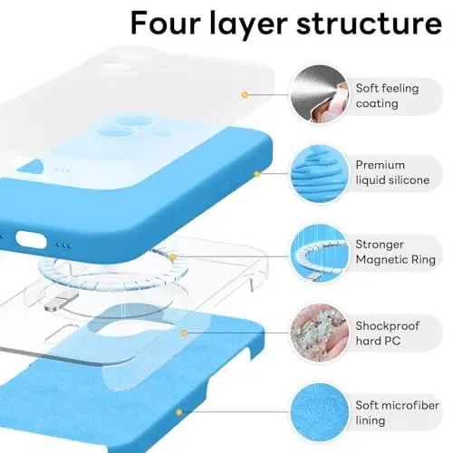 Vooii Magnetic for iPhone 17 Case, Compatible with Magsafe (Premium Liquid Silicone) (Integrated Camera Control Button) Full Body Protective Anti-Scratch Microfiber Lining 6.3