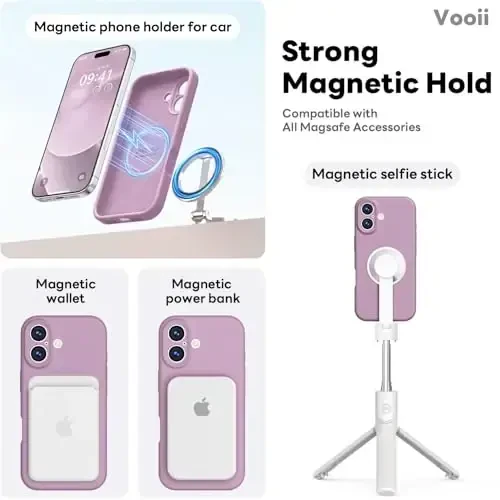 Vooii Magnetic for iPhone 17 Case, Compatible with Magsafe (Premium Liquid Silicone) (Integrated Camera Control Button) Full Body Protective Anti-Scratch Microfiber Lining 6.3
