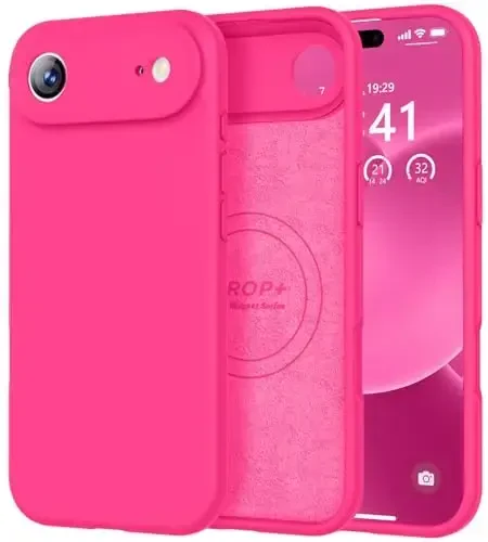 Vooii Magnetic for iPhone Air Case, Compatible with Magsafe (Premium Liquid Silicone) (Integrated Camera Control Button) Anti-Scratch Microfiber Lining for iPhone 17 Air 6.5 inch, Hot Pink 