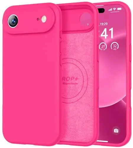 Vooii Magnetic for iPhone Air Case, Compatible with Magsafe (Premium Liquid Silicone) (Integrated Camera Control Button) Anti-Scratch Microfiber Lining for iPhone 17 Air 6.5 inch, Hot Pink - VOOII