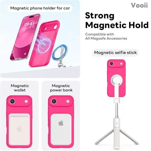 Vooii Magnetic for iPhone Air Case, Compatible with Magsafe (Premium Liquid Silicone) (Integrated Camera Control Button) Anti-Scratch Microfiber Lining for iPhone 17 Air 6.5 inch, Hot Pink - 3