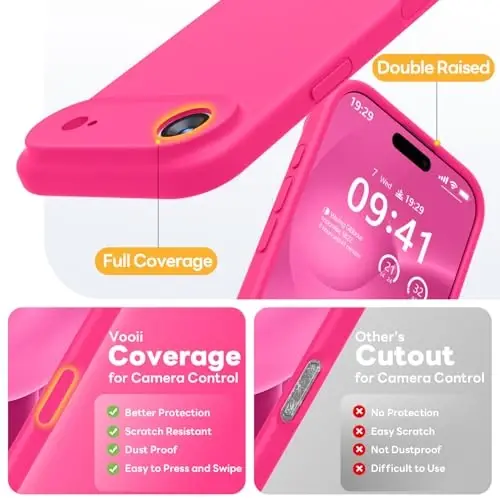 Vooii Magnetic for iPhone Air Case, Compatible with Magsafe (Premium Liquid Silicone) (Integrated Camera Control Button) Anti-Scratch Microfiber Lining for iPhone 17 Air 6.5 inch, Hot Pink - 5
