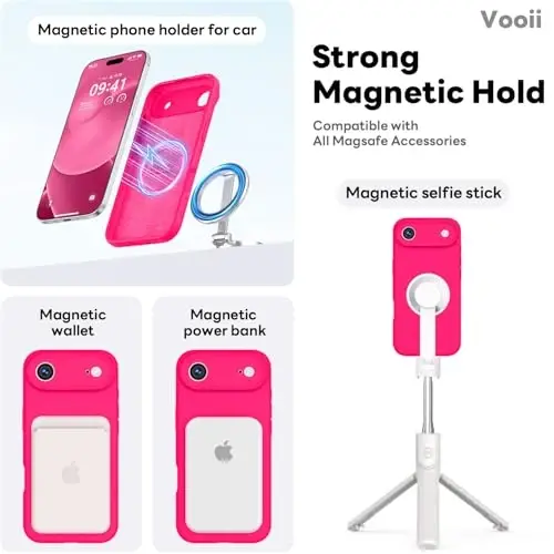 Vooii Magnetic for iPhone Air Case, Compatible with Magsafe (Premium Liquid Silicone) (Integrated Camera Control Button) Anti-Scratch Microfiber Lining for iPhone 17 Air 6.5 inch, Hot Pink - 3