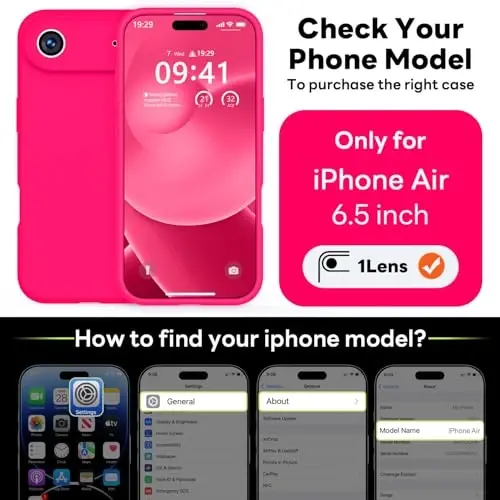 Vooii Magnetic for iPhone Air Case, Compatible with Magsafe (Premium Liquid Silicone) (Integrated Camera Control Button) Anti-Scratch Microfiber Lining for iPhone 17 Air 6.5 inch, Hot Pink - 2