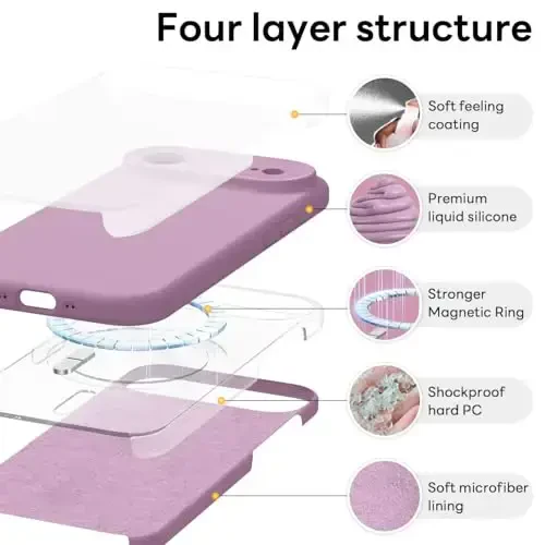 Vooii Magnetic for iPhone Air Case, Compatible with Magsafe (Premium Liquid Silicone) (Integrated Camera Control Button) Anti-Scratch Microfiber Lining for iPhone 17 Air 6.5 inch, Lavender Purple - 6