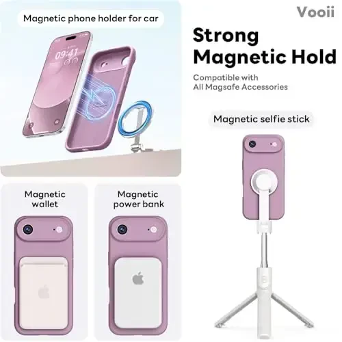 Vooii Magnetic for iPhone Air Case, Compatible with Magsafe (Premium Liquid Silicone) (Integrated Camera Control Button) Anti-Scratch Microfiber Lining for iPhone 17 Air 6.5 inch, Lavender Purple - 3