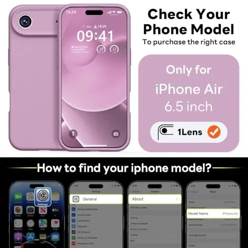 Vooii Magnetic for iPhone Air Case, Compatible with Magsafe (Premium Liquid Silicone) (Integrated Camera Control Button) Anti-Scratch Microfiber Lining for iPhone 17 Air 6.5 inch, Lavender Purple - VOOII (1)
