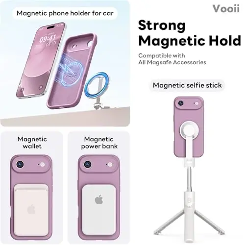 Vooii Magnetic for iPhone Air Case, Compatible with Magsafe (Premium Liquid Silicone) (Integrated Camera Control Button) Anti-Scratch Microfiber Lining for iPhone 17 Air 6.5 inch, Lavender Purple - 3