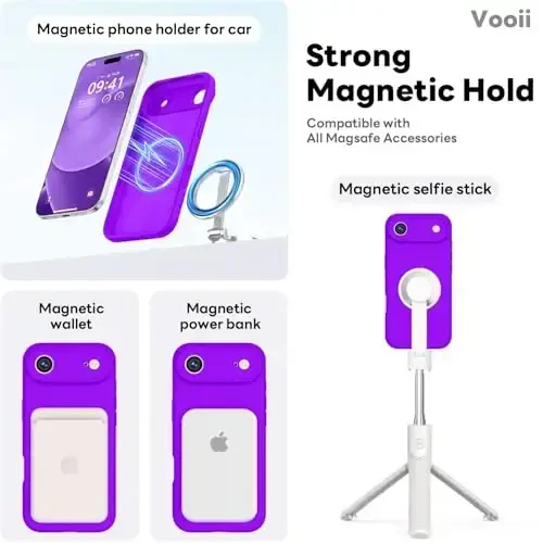 Vooii Magnetic for iPhone Air Case, Compatible with Magsafe (Premium Liquid Silicone) (Integrated Camera Control Button) Anti-Scratch Microfiber Lining for iPhone 17 Air 6.5 inch, Neon Purple - 3