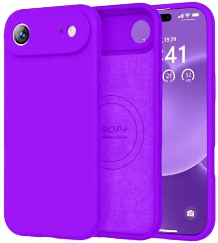 Vooii Magnetic for iPhone Air Case, Compatible with Magsafe (Premium Liquid Silicone) (Integrated Camera Control Button) Anti-Scratch Microfiber Lining for iPhone 17 Air 6.5 inch, Neon Purple 