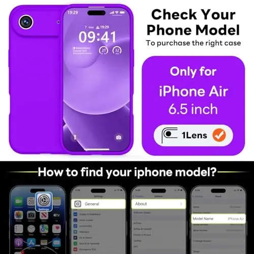 Vooii Magnetic for iPhone Air Case, Compatible with Magsafe (Premium Liquid Silicone) (Integrated Camera Control Button) Anti-Scratch Microfiber Lining for iPhone 17 Air 6.5 inch, Neon Purple - VOOII (1)