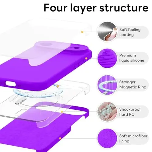 Vooii Magnetic for iPhone Air Case, Compatible with Magsafe (Premium Liquid Silicone) (Integrated Camera Control Button) Anti-Scratch Microfiber Lining for iPhone 17 Air 6.5 inch, Neon Purple 