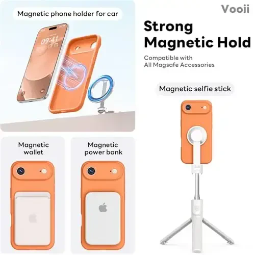 Vooii Magnetic for iPhone Air Case, Compatible with Magsafe (Premium Liquid Silicone) (Integrated Camera Control Button) Anti-Scratch Microfiber Lining for iPhone 17 Air 6.5 inch, Bright Orange - 3