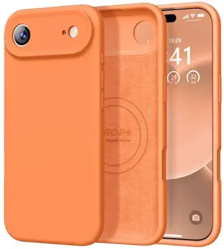 Vooii Magnetic for iPhone Air Case, Compatible with Magsafe (Premium Liquid Silicone) (Integrated Camera Control Button) Anti-Scratch Microfiber Lining for iPhone 17 Air 6.5 inch, Bright Orange - VOOII