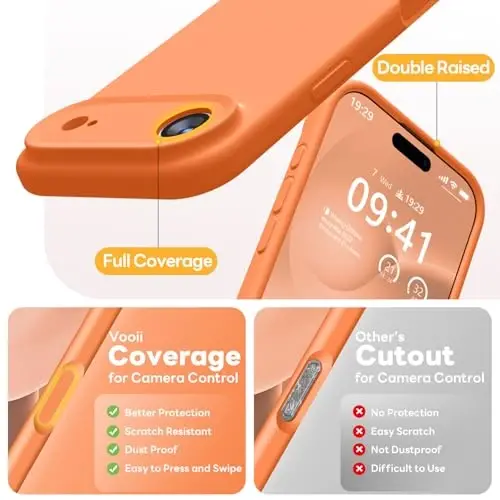 Vooii Magnetic for iPhone Air Case, Compatible with Magsafe (Premium Liquid Silicone) (Integrated Camera Control Button) Anti-Scratch Microfiber Lining for iPhone 17 Air 6.5 inch, Bright Orange - 5