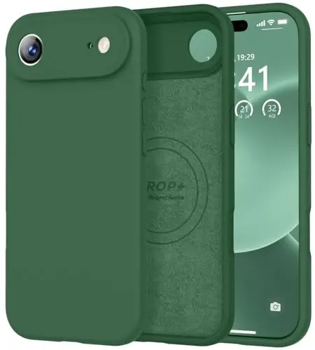 Vooii Magnetic for iPhone Air Case, Compatible with Magsafe (Premium Liquid Silicone) (Integrated Camera Control Button) Anti-Scratch Microfiber Lining for iPhone 17 Air 6.5 inch, Green 