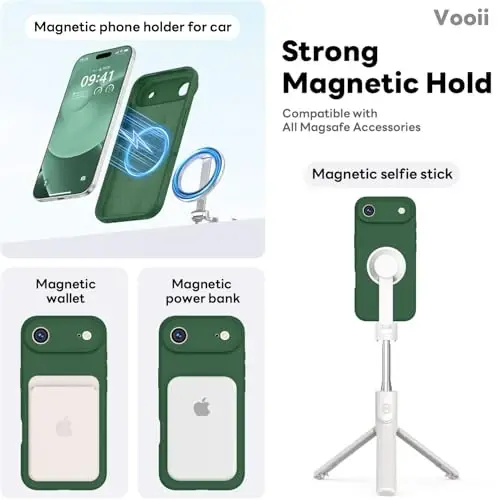 Vooii Magnetic for iPhone Air Case, Compatible with Magsafe (Premium Liquid Silicone) (Integrated Camera Control Button) Anti-Scratch Microfiber Lining for iPhone 17 Air 6.5 inch, Green - 3