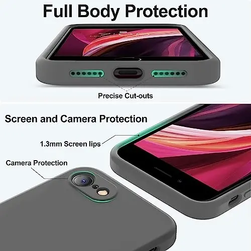 Vooii iPhone SE 2022/3./2020, iPhone 8/7 Kılıfı, [Düz Kenarlı] [Kamera Korumalı] [Yumuşak Çizilmez Mikrofiber Astar] Yükseltilmiş Sıvı Silikon Telefon Kılıfı, iPhone SE için - Koyu Gri - 4