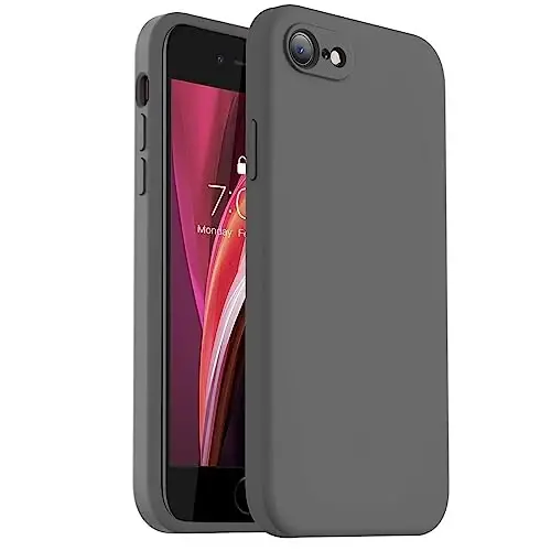 Vooii iPhone SE 2022/3rd/2020, iPhone 8/7 uchun g‘ilof, yangilangan suyuq silikon, [tekis qirralar], [kamera himoyasi], [yumshoq tirnalishga qarshi mikrofiber astar], iPhone SE uchun telefon g‘ilofi - to‘q kulrang 