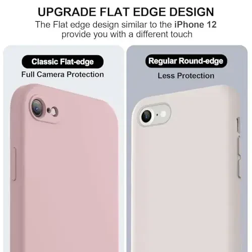 Vooii iPhone SE Case 2022/3rd/2020, iPhone 8/7 Case, [Flat Edges] [Camera Protection] [Soft Anti-Scratch Microfiber Lining] bilan yangilangan suyuq silikon iPhone SE uchun telefon g'ilofi - Sand Pink - 3