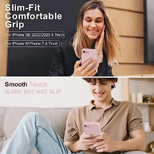 Vooii iPhone SE Case 2022/3rd/2020, iPhone 8/7 Case, [Flat Edges] [Camera Protection] [Soft Anti-Scratch Microfiber Lining] bilan yangilangan suyuq silikon iPhone SE uchun telefon g'ilofi - Sand Pink - 2