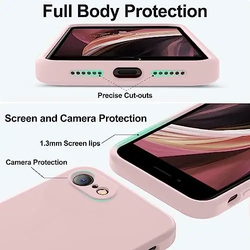 Vooii iPhone SE Case 2022/3rd/2020, iPhone 8/7 Case, [Flat Edges] [Camera Protection] [Soft Anti-Scratch Microfiber Lining] bilan yangilangan suyuq silikon iPhone SE uchun telefon g'ilofi - Sand Pink - 4