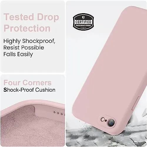 Vooii iPhone SE Case 2022/3rd/2020, iPhone 8/7 Case, [Flat Edges] [Camera Protection] [Soft Anti-Scratch Microfiber Lining] bilan yangilangan suyuq silikon iPhone SE uchun telefon g'ilofi - Sand Pink - 5