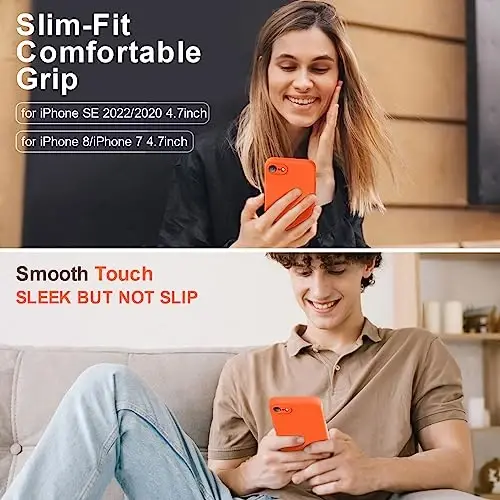 Vooii iPhone SE Case 2022/3rd/2020, iPhone 8/7 Case, [Yassi Qirralar] [Kamera Himoyasi] [Yumshoq Tirnalishga Qarshi Mikrofiber Astar] bilan yangilangan Suyuq Silikon iPhone SE uchun Telefon G'ilofi - Neon Apelsin - 2