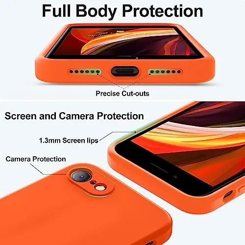 Vooii iPhone SE Case 2022/3rd/2020, iPhone 8/7 Case, [Yassi Qirralar] [Kamera Himoyasi] [Yumshoq Tirnalishga Qarshi Mikrofiber Astar] bilan yangilangan Suyuq Silikon iPhone SE uchun Telefon G'ilofi - Neon Apelsin - 4
