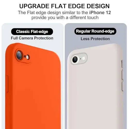 Vooii iPhone SE Case 2022/3rd/2020, iPhone 8/7 Case, [Yassi Qirralar] [Kamera Himoyasi] [Yumshoq Tirnalishga Qarshi Mikrofiber Astar] bilan yangilangan Suyuq Silikon iPhone SE uchun Telefon G'ilofi - Neon Apelsin - 3