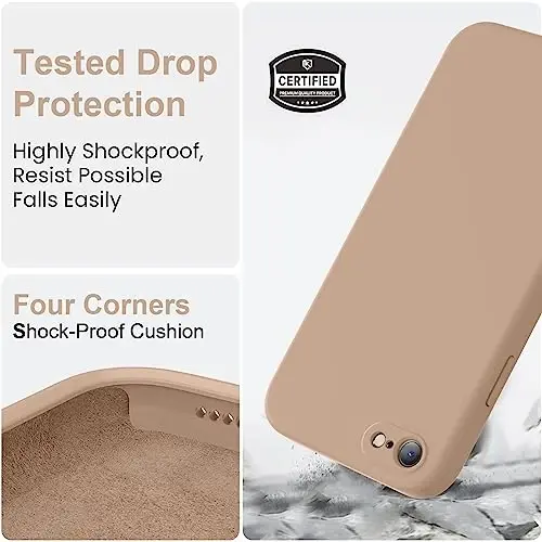 Vooii iPhone SE Case 2022/3rd/2020, iPhone 8/7 Case, [Yassi Qirrali] [Kamera Himoyasi] [Yumshoq Chiziqlarga Qarshi Mikrotola Astari] bilan Yangilangan Suyuq Silikon, iPhone SE uchun Telefon G‘ilofi - Ochiq Jigarrang - 4