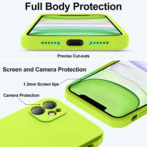 Vooii iPhone SE Case 2022/3rd/2020,iPhone 8/7 Case, Upgraded Liquid Silicone with [Flat Edges] [Camera Protection] [Soft Anti-Scratch Microfiber Lining] Phone Case for SE 4.7 - Fluorescent Green - 4