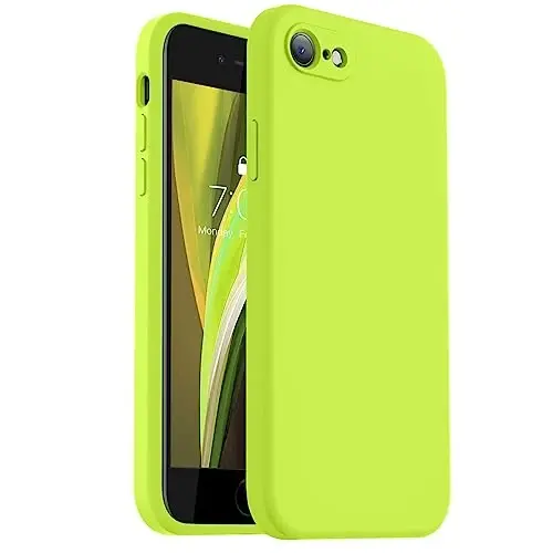 Vooii iPhone SE Case 2022/3rd/2020,iPhone 8/7 Case, Upgraded Liquid Silicone with [Flat Edges] [Camera Protection] [Soft Anti-Scratch Microfiber Lining] Phone Case for SE 4.7 - Fluorescent Green 