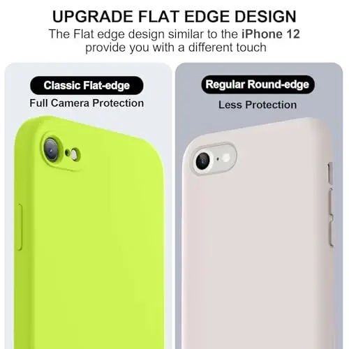 Vooii iPhone SE Case 2022/3rd/2020,iPhone 8/7 Case, Upgraded Liquid Silicone with [Flat Edges] [Camera Protection] [Soft Anti-Scratch Microfiber Lining] Phone Case for SE 4.7 - Fluorescent Green - 3