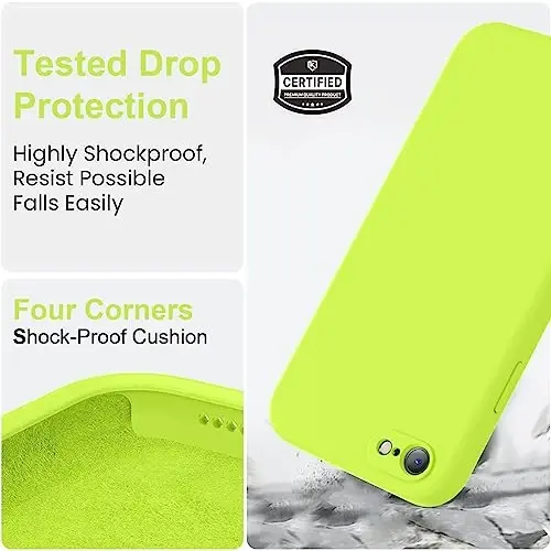 Vooii iPhone SE Case 2022/3rd/2020,iPhone 8/7 Case, Upgraded Liquid Silicone with [Flat Edges] [Camera Protection] [Soft Anti-Scratch Microfiber Lining] Phone Case for SE 4.7 - Fluorescent Green - 5