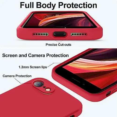 Vooii for iPhone SE Case 2022/3rd/2020,iPhone 8/7 Case, Upgraded Liquid Silicone with [Flat Edges] [Camera Protection] [Soft Anti-Scratch Microfiber Lining] Phone Case for iPhone SE - Red - 9